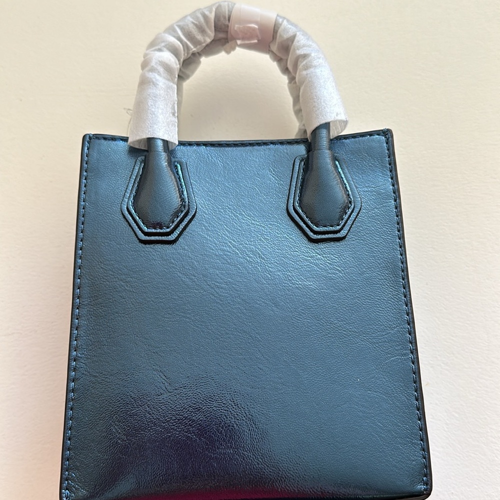 Michael Michael Kors XS Shopper Crossbody Bag Metallic Teal NWT 🔥 - Picture 4 of 11